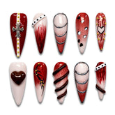 Flaming Rhythm Handmade Stiletto Nails 12018 - ByskireNail