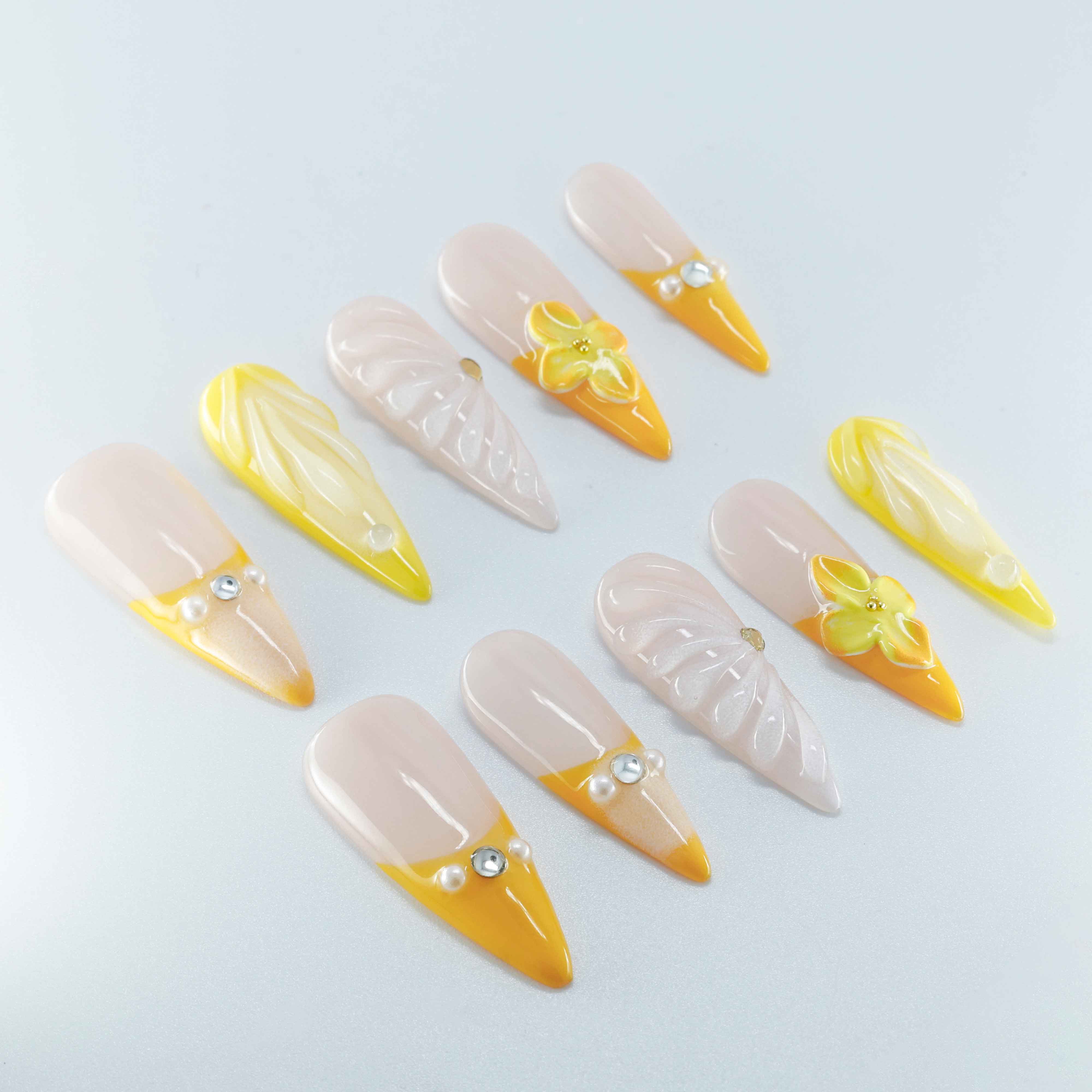Tropical Smoothie Handmade Stiletto Nails 12016 - ByskireNail