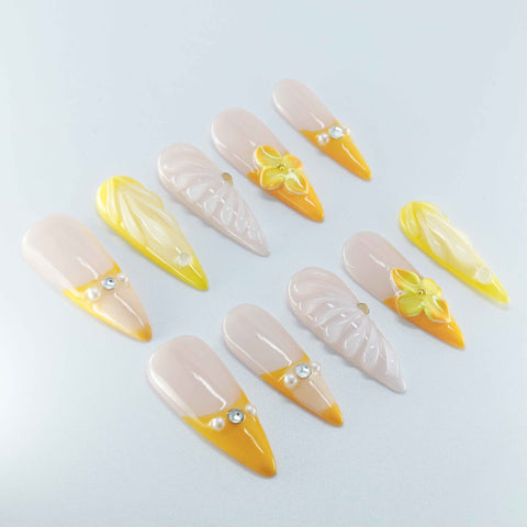 Tropical Smoothie Handmade Stiletto Nails 12016 - ByskireNail