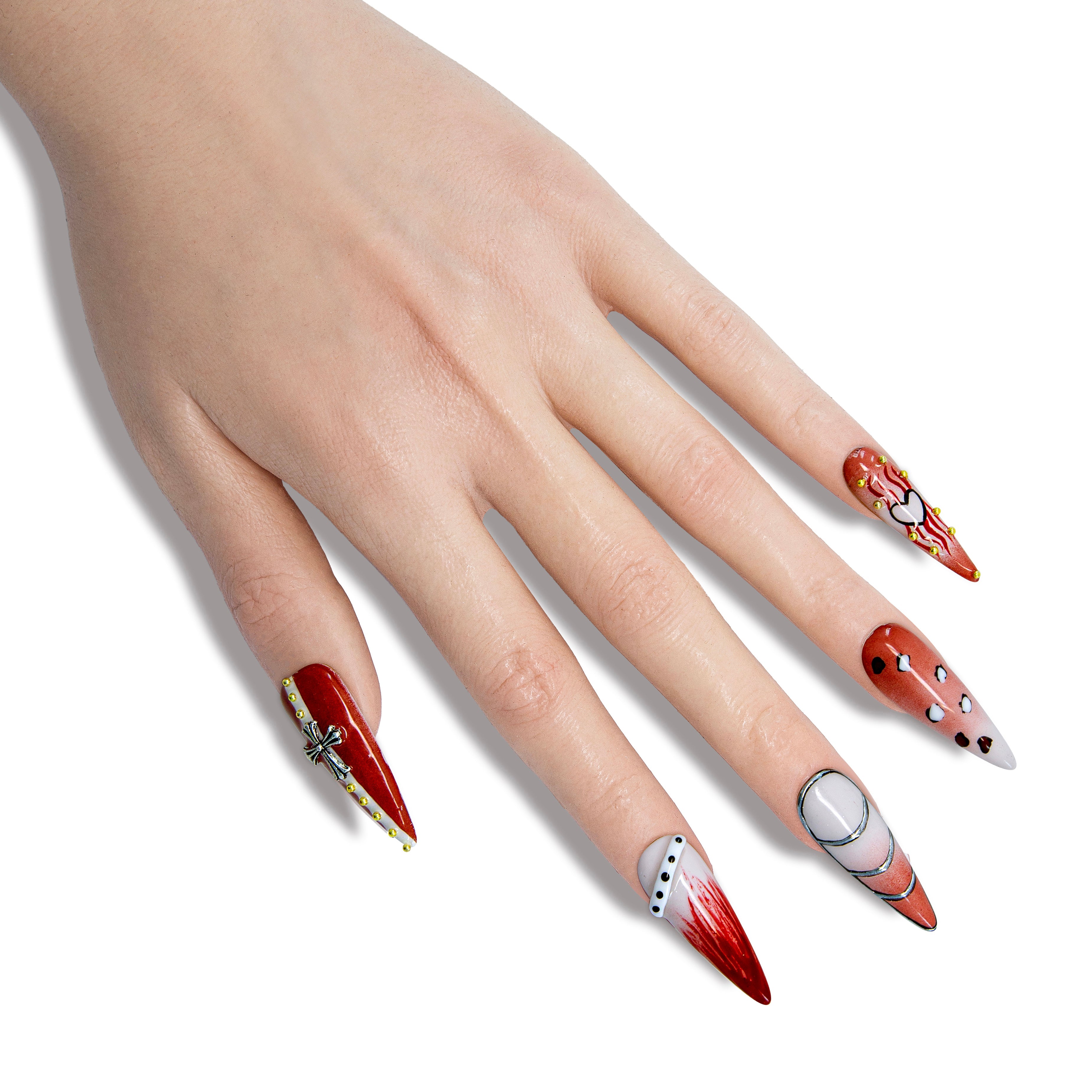 Flaming Rhythm Handmade Stiletto Nails 12018 - ByskireNail