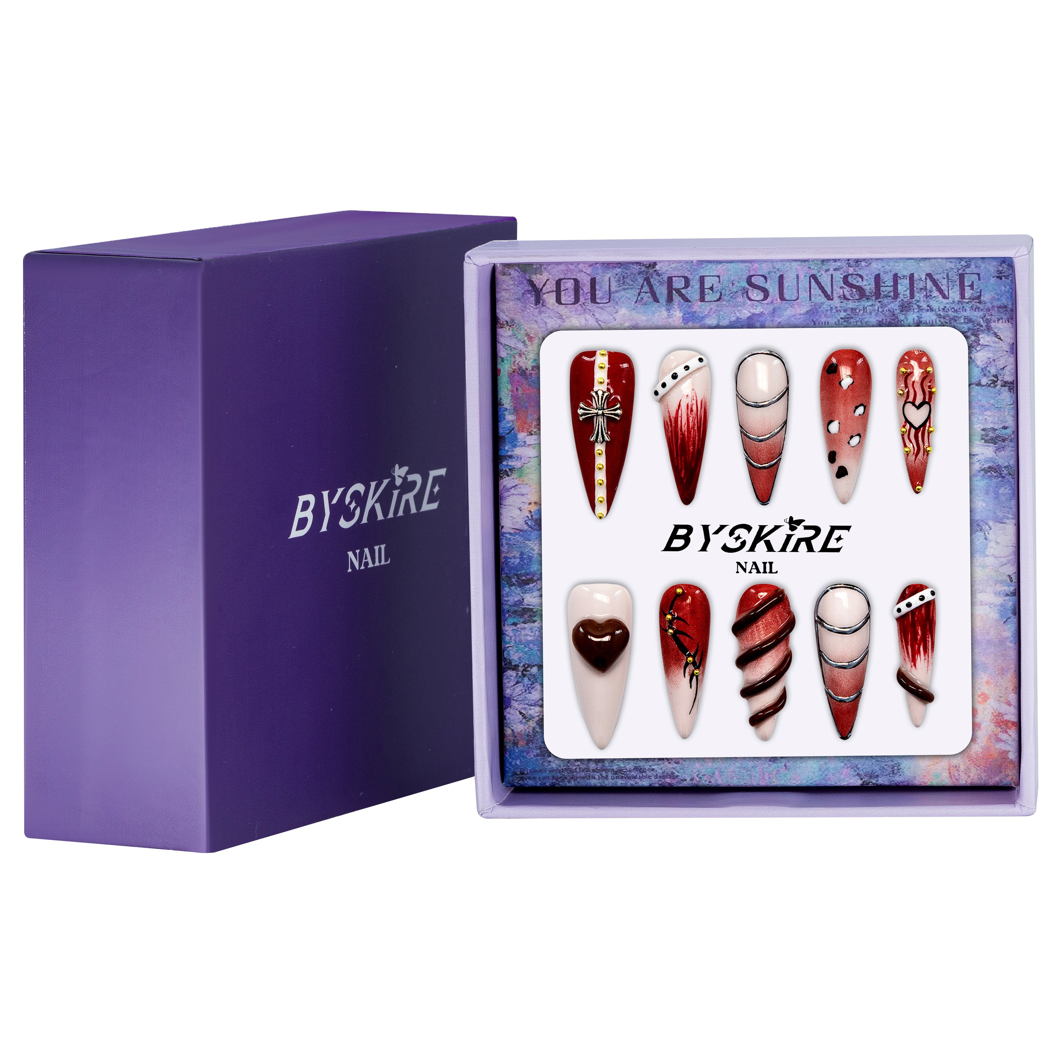 Flaming Rhythm Handmade Stiletto Nails 12018 - ByskireNail