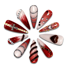 Flaming Rhythm Handmade Stiletto Nails 12018 - ByskireNail